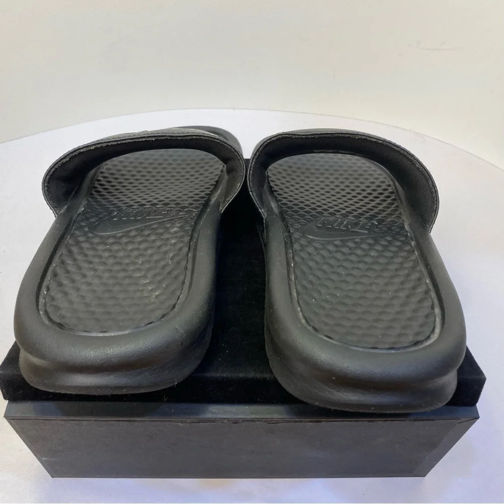 Nike Benassi JDI Slide Sandals Black Rose Gold Logo US 6 Comfort Slides